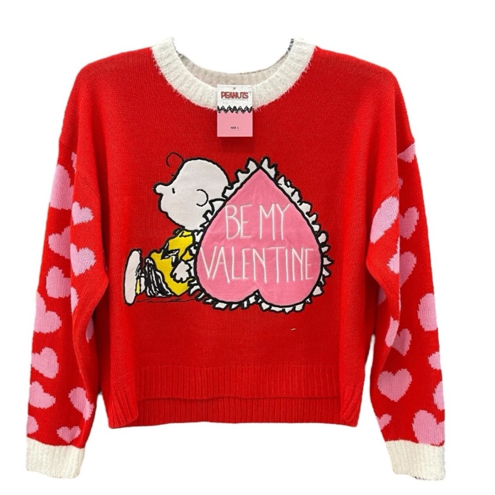 Peanuts Snoopy Valentine’s Sweater Small Red w/ Pink Hearts Embroidered NWT Y2K